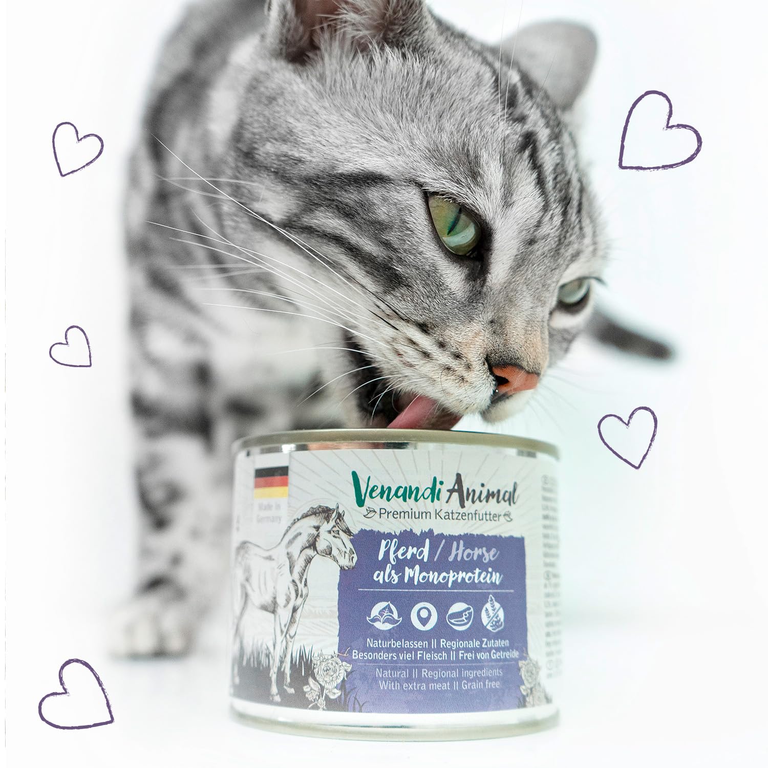 Venandi Animal Premium Kattenvoer, natvoer, probeerpakket II, paard, kalf, kalkoen, graanvrij en natuurlijk, 6 x 400 g (6 stuks
