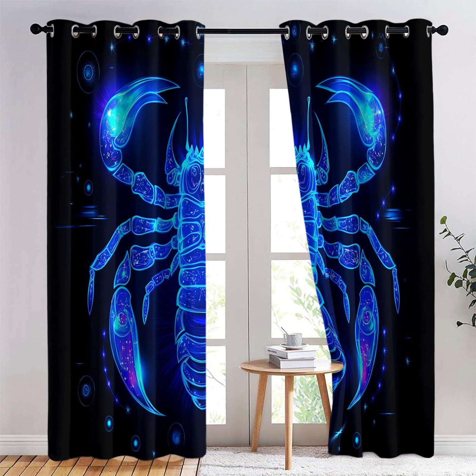 Tende Oscuranti Termiche Isolanti Costellazione Galassia Blu, Nero Tenda Soggiorno Oscurante per Interni 2 Pannelli 117x138 cm, Riduzione Rumore Insonorizzata Tendaggi Camera da Letto