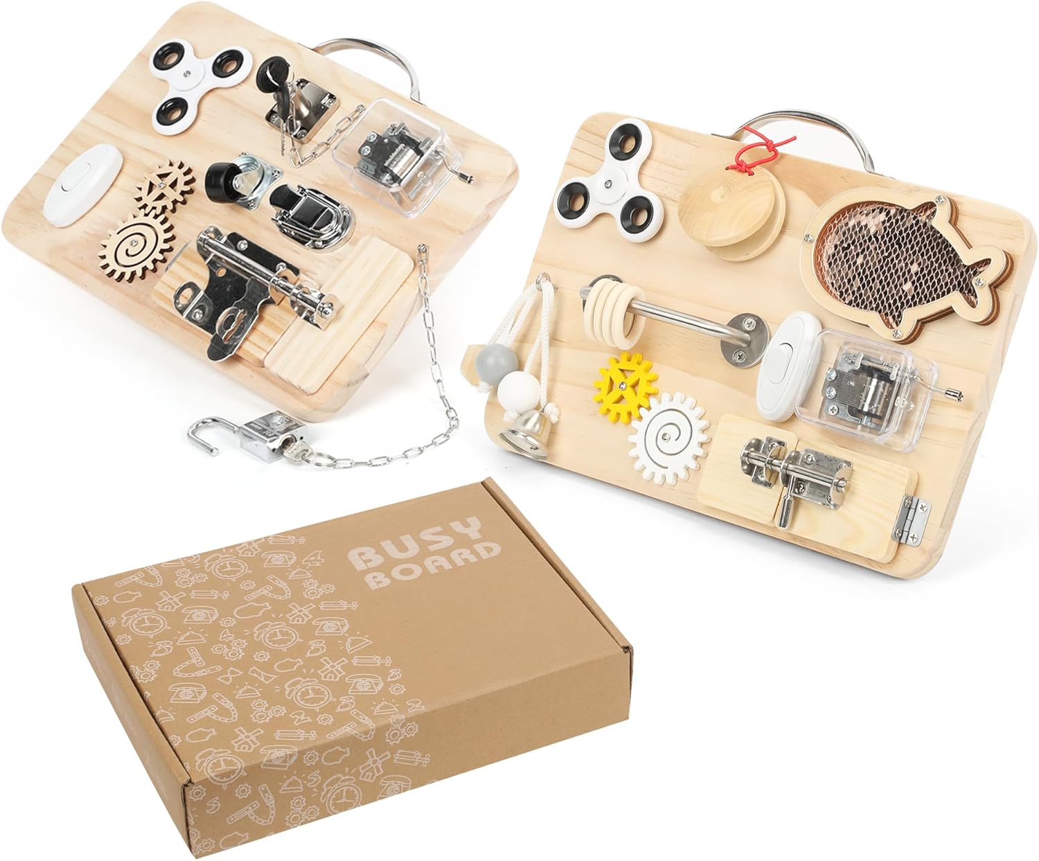 Wooden Busy Board for Toddlers, Montessori Sensory Toys for 1-4 Year Olds, Autism Sensory Toys for Kids, Boys & Girls, Fine Motor Skills Travel Toys