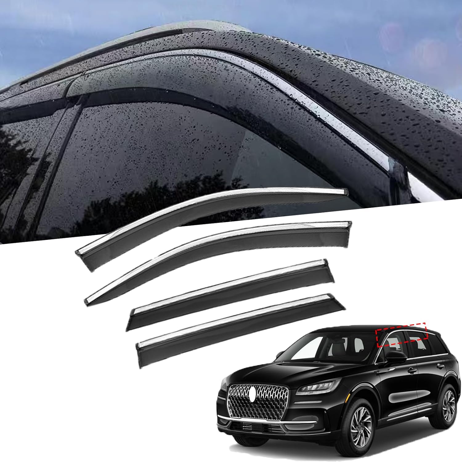 Window Visor Vent Shields Deflectors Rain Guards Compatible with Lincoln Corsair (2020-2025) Tape-On Window Wind Deflectors Vent Shade Car Accessories
