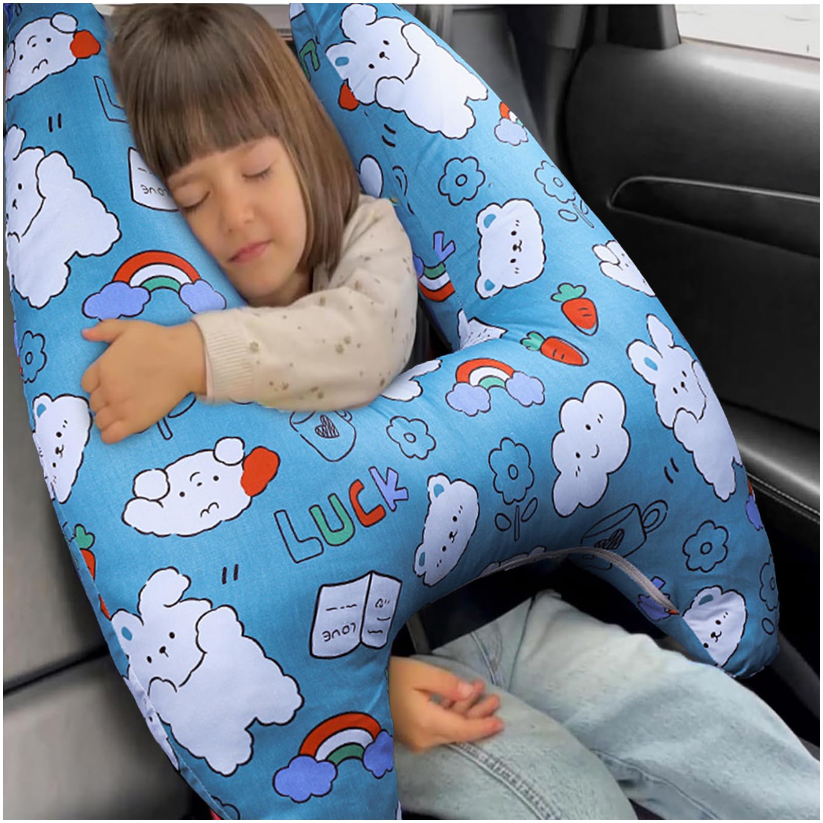 OHAANYY Almohada De Viaje Niños, Almohada para Coche, Almohada Coche Forma H, Almohada Coche Niños, Almohada Niños Viaje, Almohada Cervical para Viajes Largos para Adultos Y Niños
