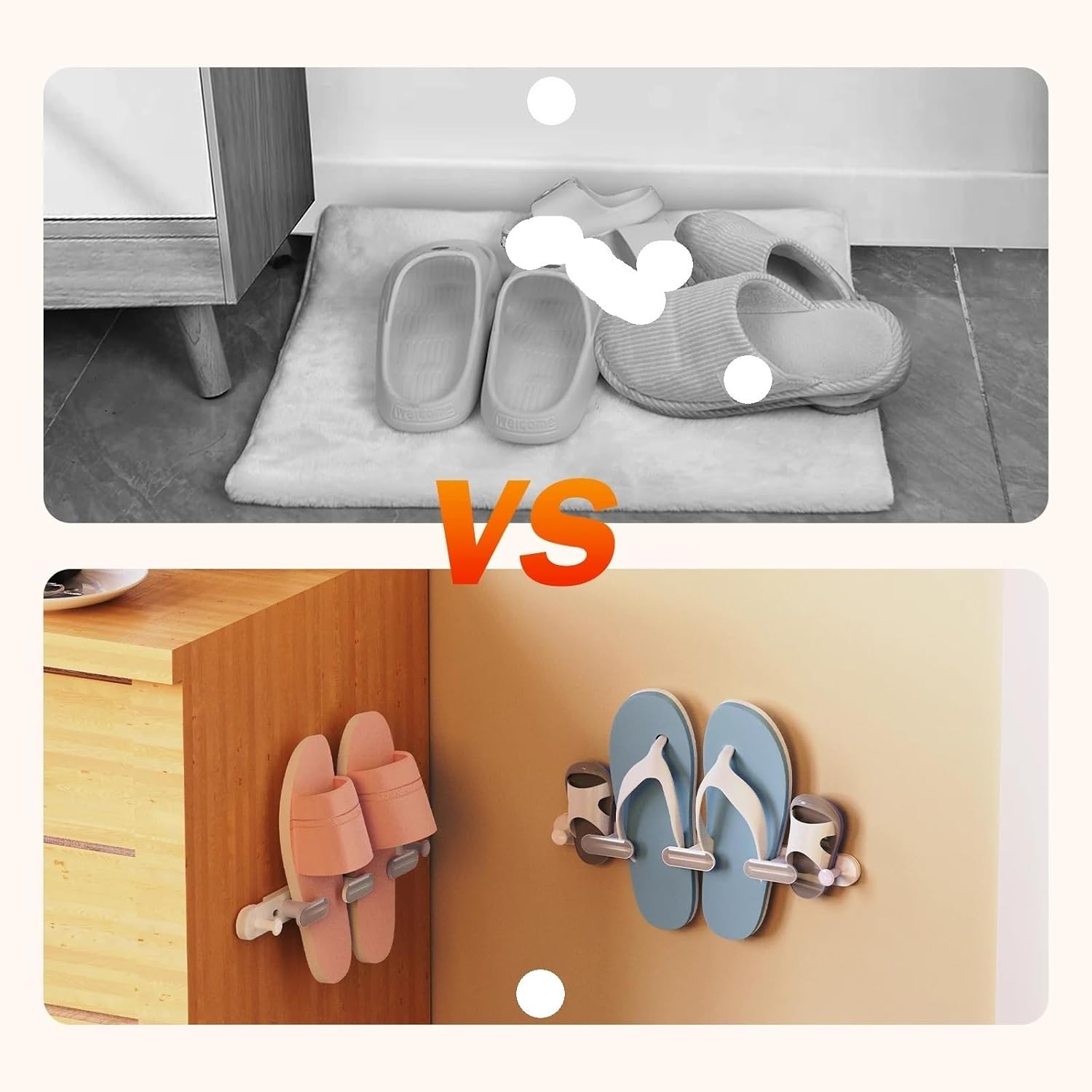 Wall-Mounted Slipper Rack Organisers，Slipper Holde 2 Pcs Shoe Rack Rotable Bathroom Slippers Storage Home Hanging Holder Organizer Space Saving For Shoes