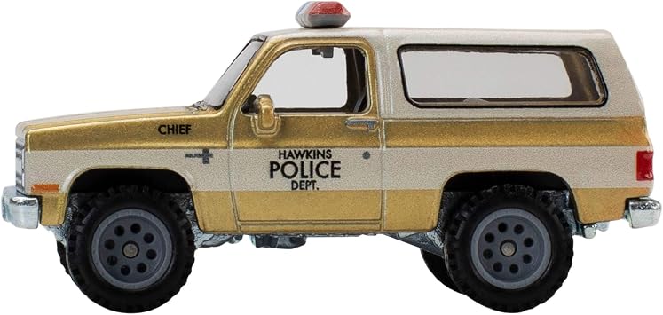 Hot Wheels Premium Stranger Things oyuncak kamyoneti, Netflix dizisindeki Hopper karakterinin 1985 Chevrolet K5 Blazer'ının 1:64 ölçekli metal replikası, JHW86