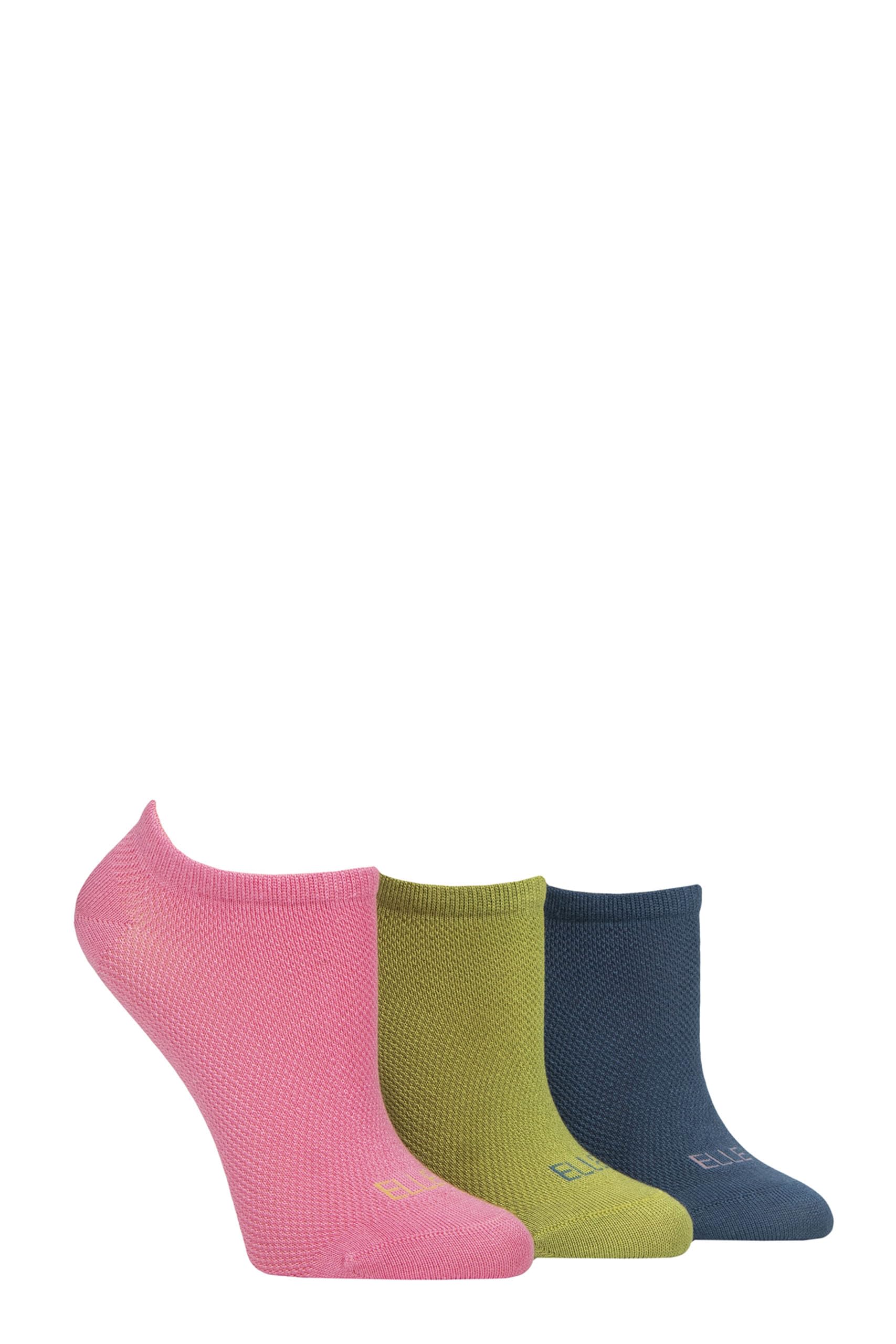 ELLE Ladies 3 Pair Sport Mesh Bamboo No Show Socks - White 4-8 (UK, Numeric, 4, 8, Regular, Regular, Coastal Joy)