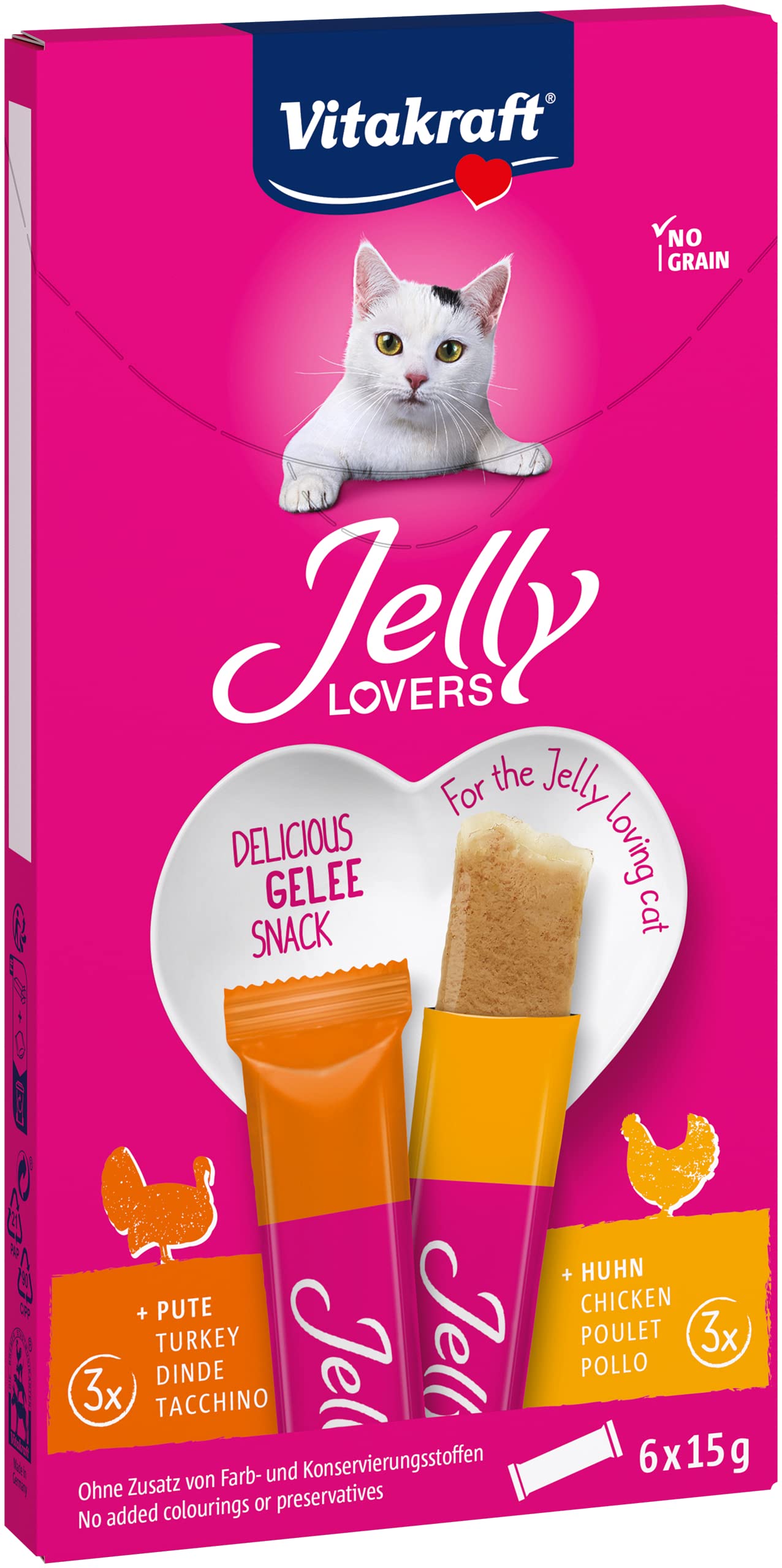 Vitakraft - Jelly Lovers, Snacks de Gelatina para Gatos, Variedad Pollo y Pavo - 6 Unidades x 15 g