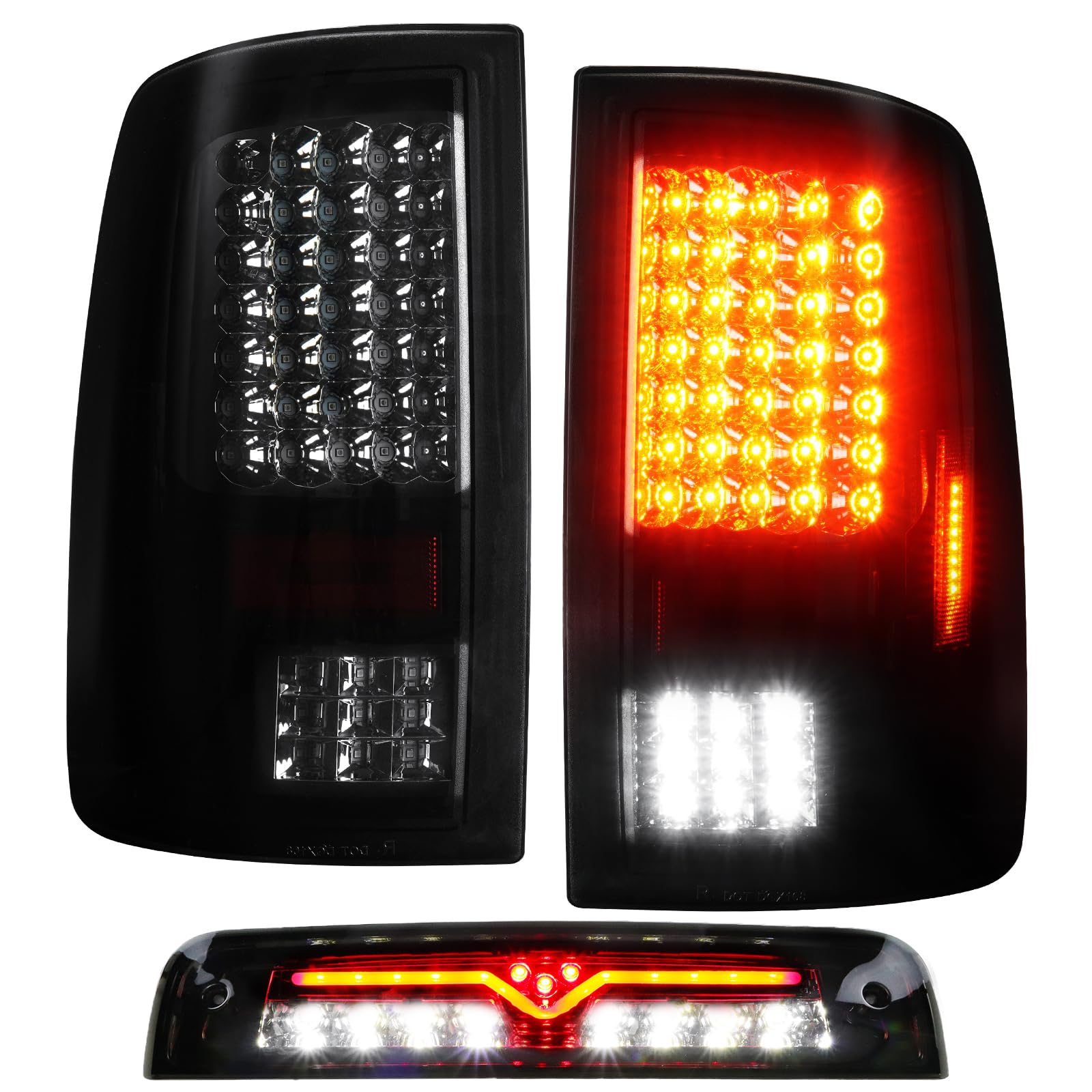 Photo 1 of (3 Pack)LED Taillight Assembly 3rd Brake Light for 2009-2018 Dodge Ram 1500 2010-2018 Ram 2500 3500 Chrome Smoke Lens Only Fit factory Halogen/incandescent Model and Without Projector Headlights Model