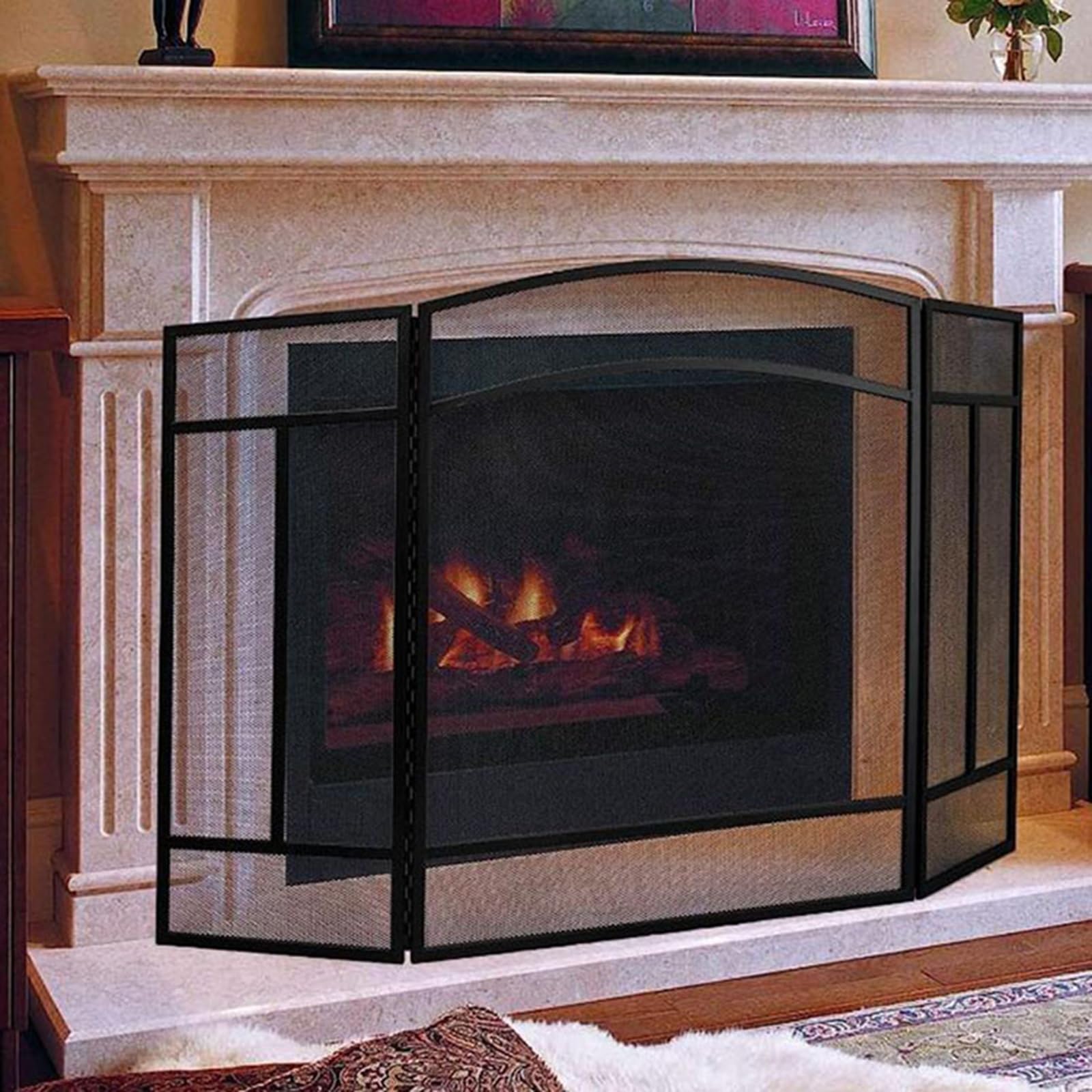 GTPBAO Salvachispas Chimenea Puerta De Pantalla De Chimenea Independiente Plegable, Cortina De Hogar De Estufa De Horno para Estufa De Leña/Cocción De Carbón, 121×74cm
