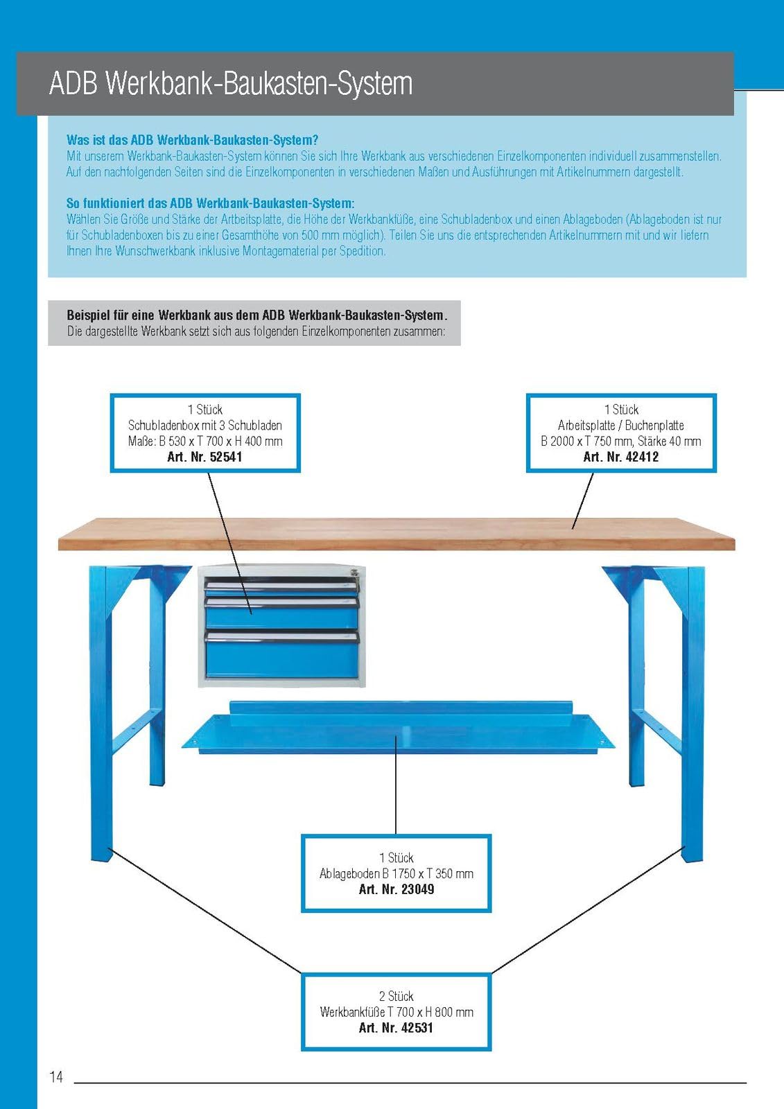 ADB Arbeitsplatte 2000x750x50 mm, Buche massiv, riegelartig verleimt, verzugsfest, schutzlasiert mit Firnisleinöl, ideal für Werkbank oder Arbeitstisch