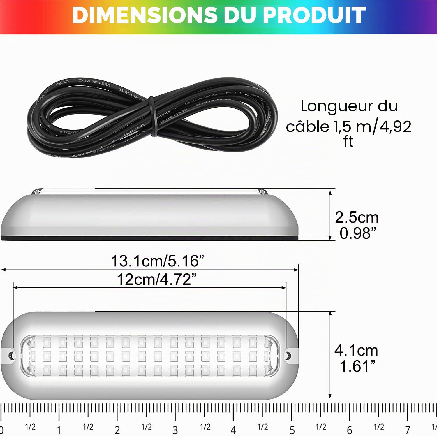 Greluma 2 Pcs Éclairage sous-marin à 42LED pour bateau,DC 10-30 V, éclairage de ponton marin,éclairage de tableau arrière,éclairage de pont de bateau en acier inoxydable étanche IP68-Lumière blanche
