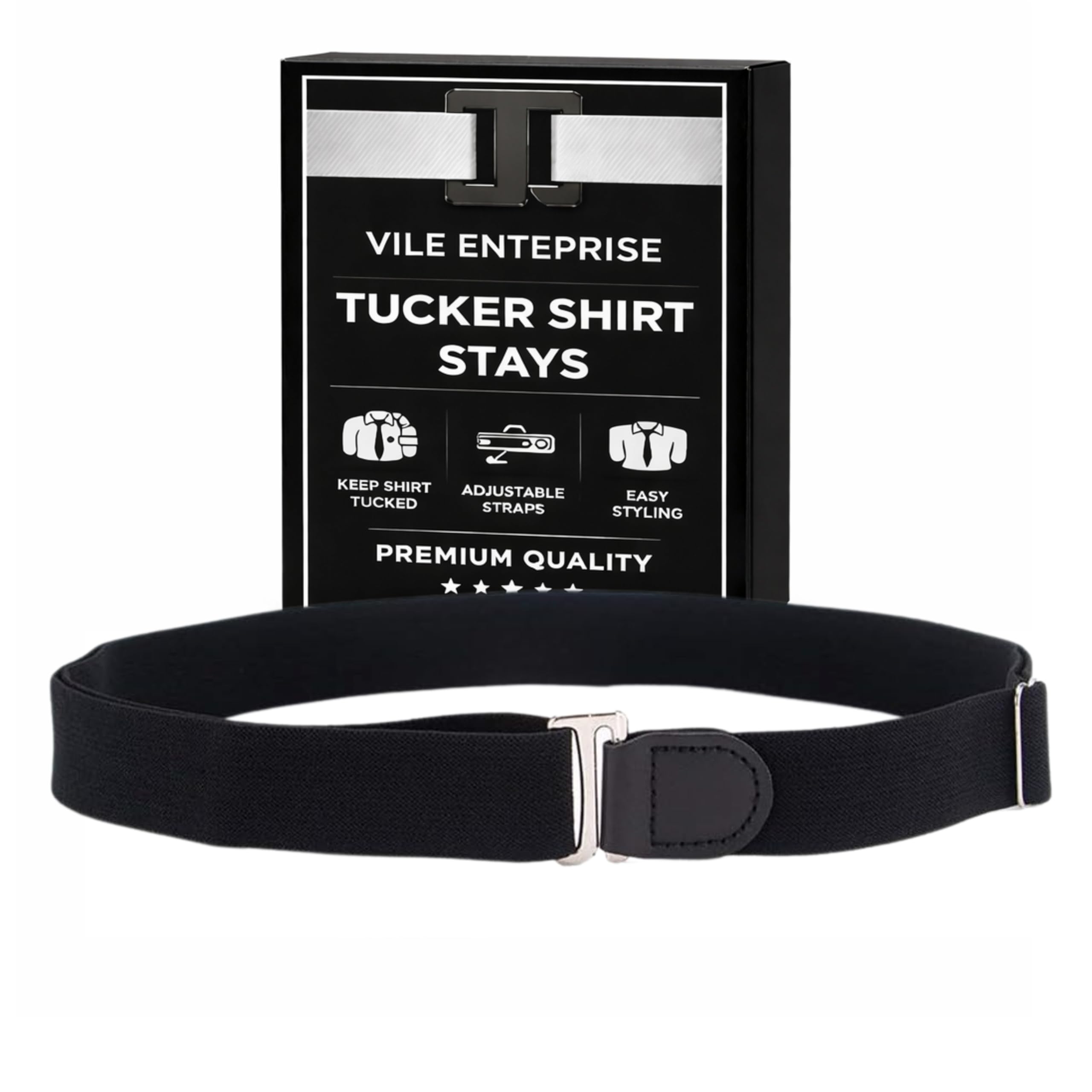 Enterprise® Shirt Stays Elastic Adjustable Tucker Belt For Men Women,Shirt Tucker belt strap Maximum Strech,Elastic Strecheable Belt, (black)