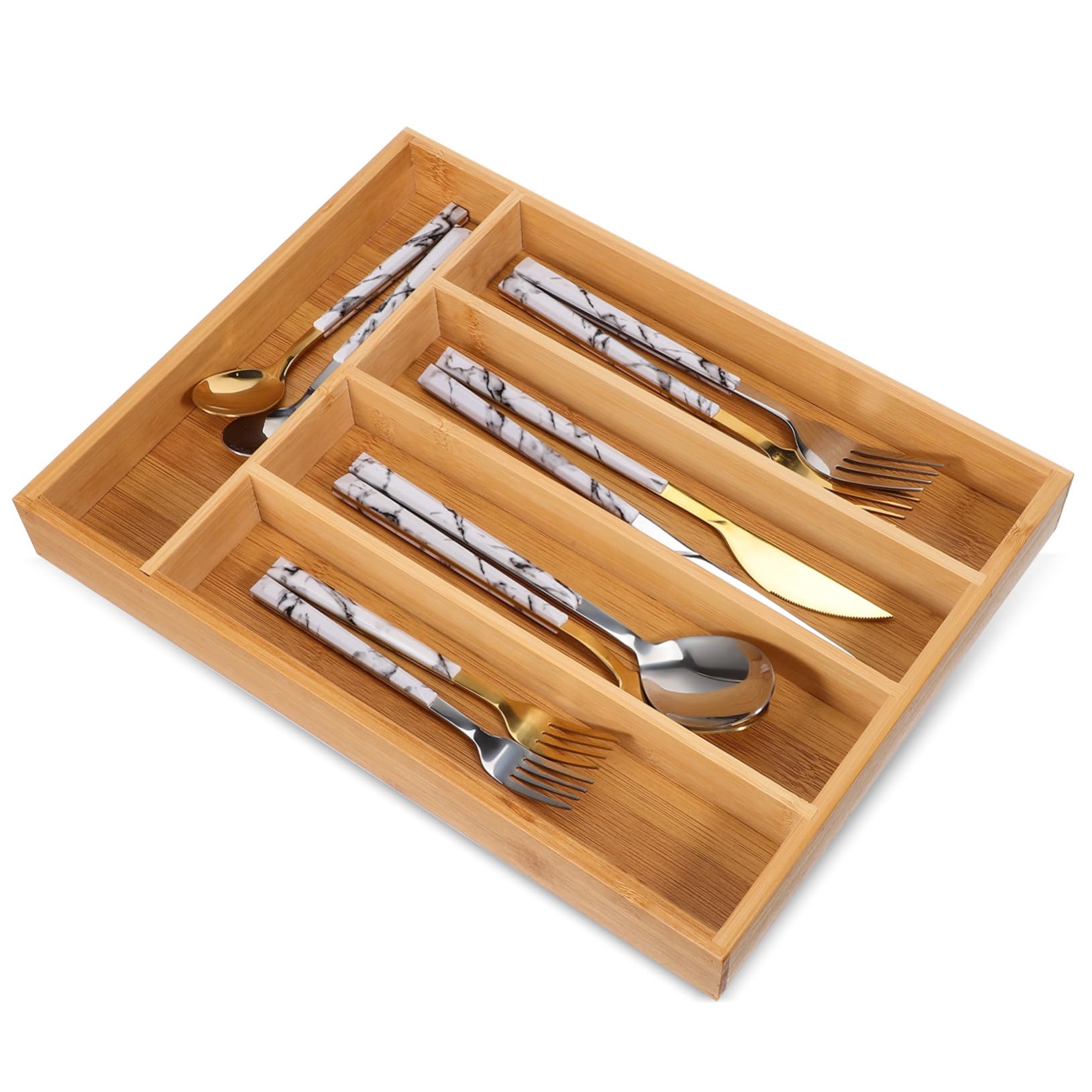 COLLBATH Organizador de Cajones de Cocina de Bambú Resistente al Desgaste y Fácil de Organizar Marrón Diseño Elegante Adecuado para Almacenamiento en Cocina