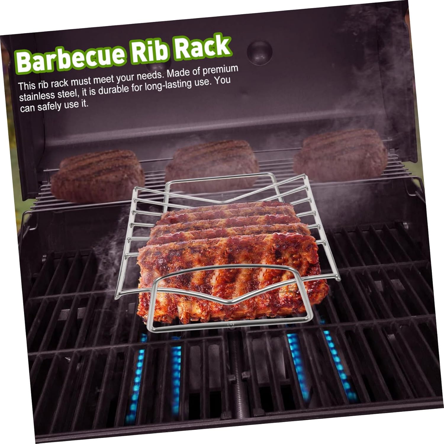 Portable BBQ Grill Rack Metal Rib Grill Rotisserie Stainless Steel Outdoor Rib Rack