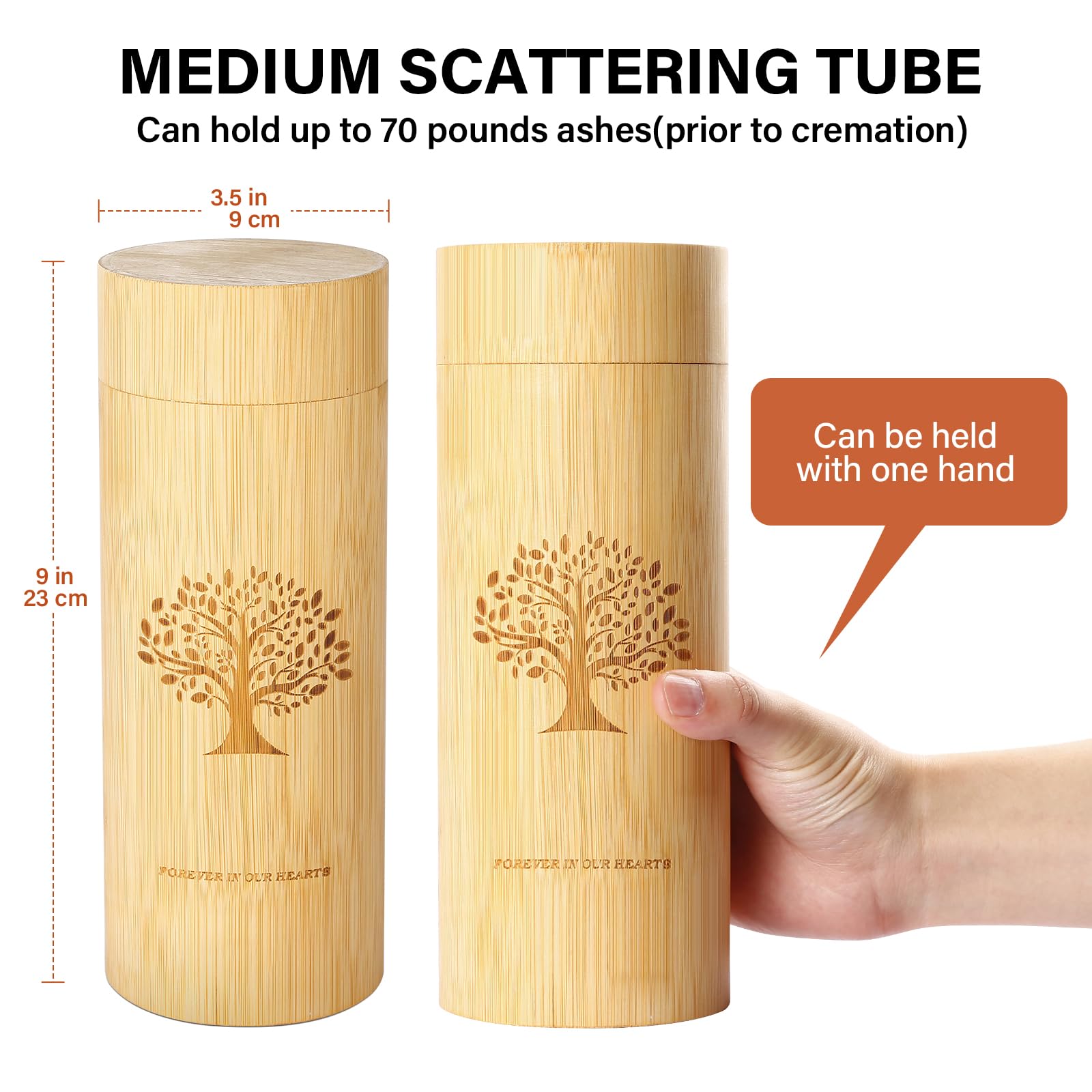 HOOMTREE Scattering Tubes for Human Ashes Made of Bamboo,Large Scattering Urns for Human Ashes Adult with Tree of Life Pattern,Biodegradable Cremation Urn for Women Male Pet,3.5 * 9 Inches,1 Piece - Image 2
