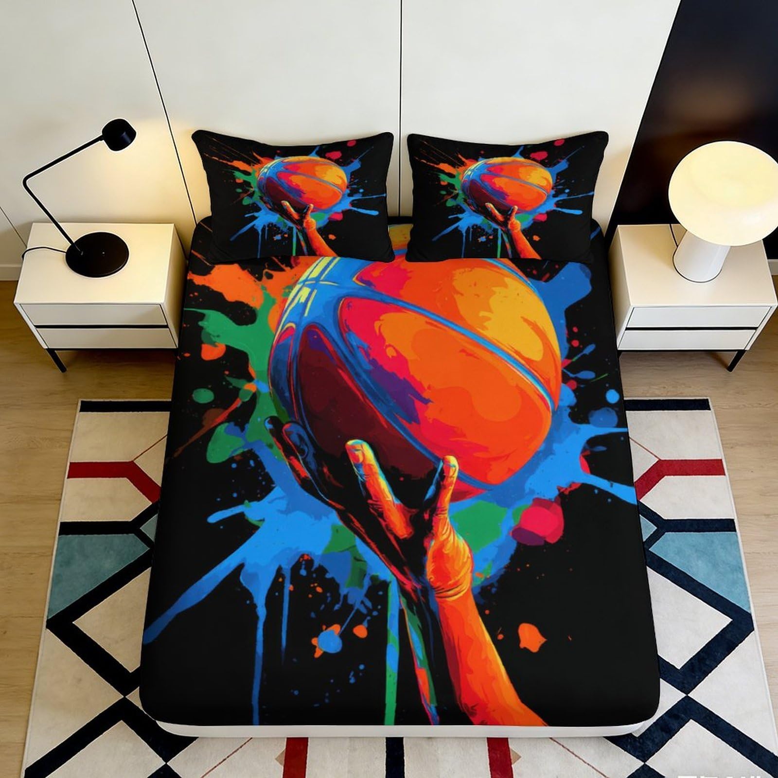 Pnayamiorkfel Style-10 3D Printed Basketball Art Fitted Sheet Microfiber Vibrant Graffiti Bed Cover For Bedroom Dorm Easy Care Decor 90X200x25cm