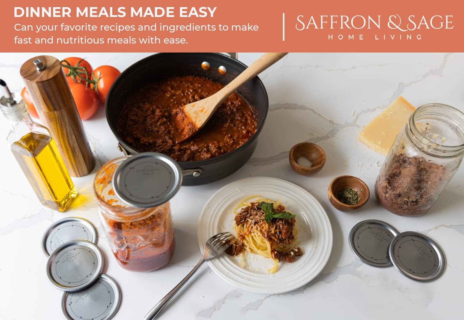 Saffron & Sage Canning Lids Regular Mouth - 120 Count Quality Universal Lids for Ball, Kerr Mason Jars - Good Sealing Performance for a Tight Seal, Food Grade, Rust Proof, and Thick to Prevent Warping