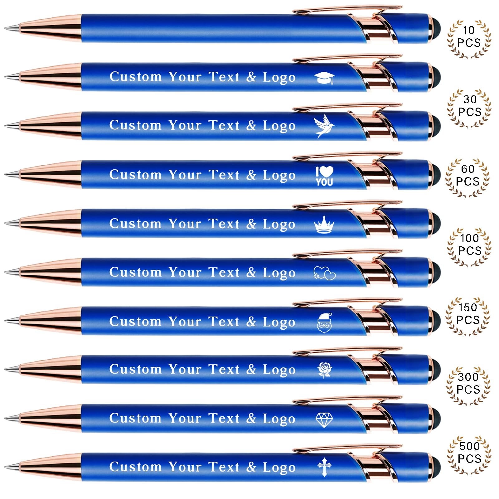 Bulk Custom Pens Personalized, Customized Pens with Name/Logo on Both Sides Gifts, Black Ink Engraved Ballpoint with Stylus, Ideal for Business, Birthday, Party, Wedding, School, Metal Material