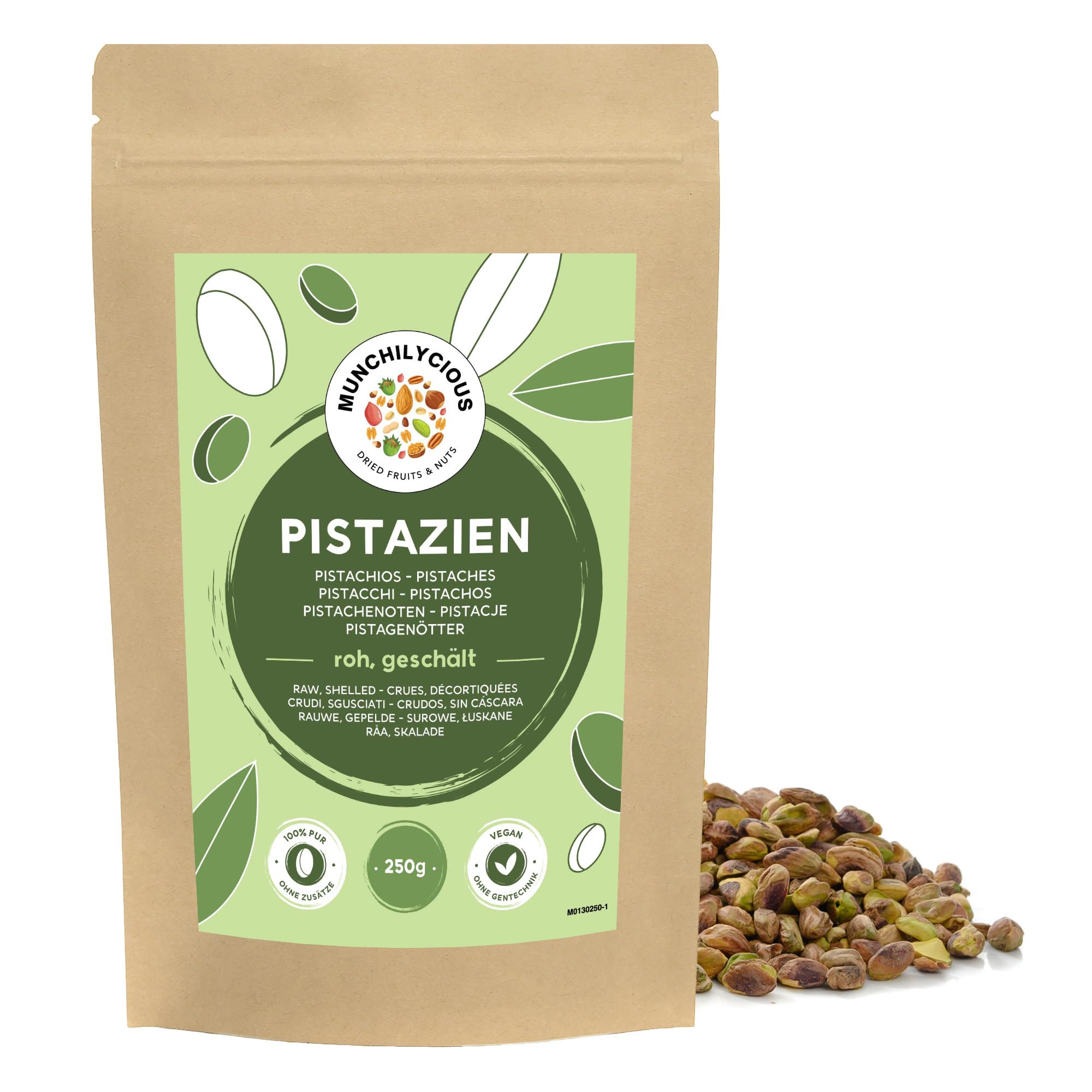 Pistachio Nuts 250g 8.8 oz by Munchilycious, Raw Pistachios, Shelled and Unsalted Pistachios, Nuts Snacks, Keto Snacks, Perfect Topping for Cereal, Granola or Breakfast Porridge