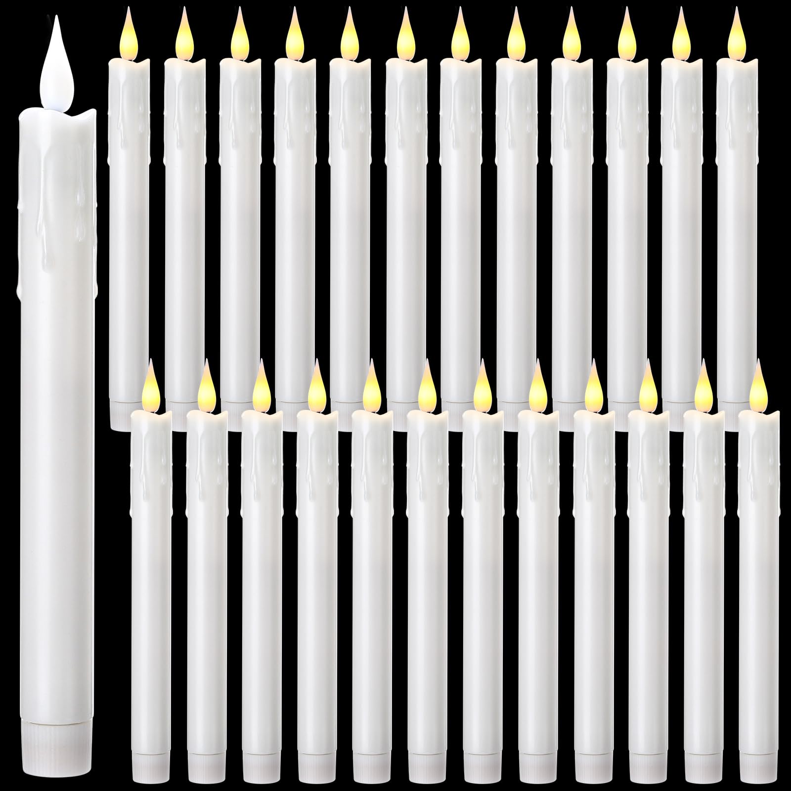 Baquler Lot de 24 bougies coniques sans flamme de 22,5 cm - Sans gouttes - Fonctionnement à piles - Bougies de fenêtre avec flamme vacillante 3D pour Pâques, maison, mariage, dîner, église