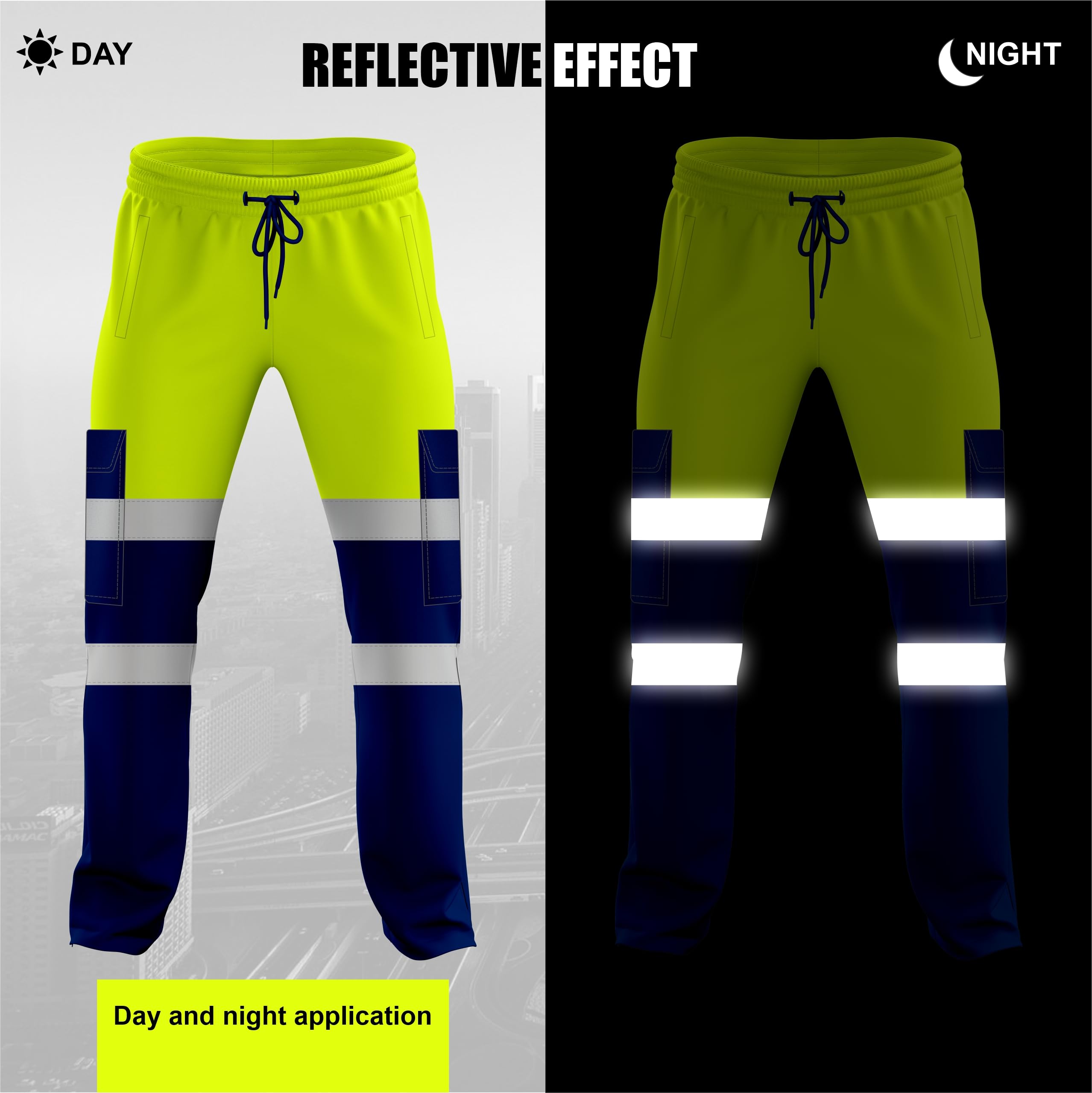 mymixtrendz Pantalon de jogging bicolore haute visibilité pour homme avec bande réfléchissante