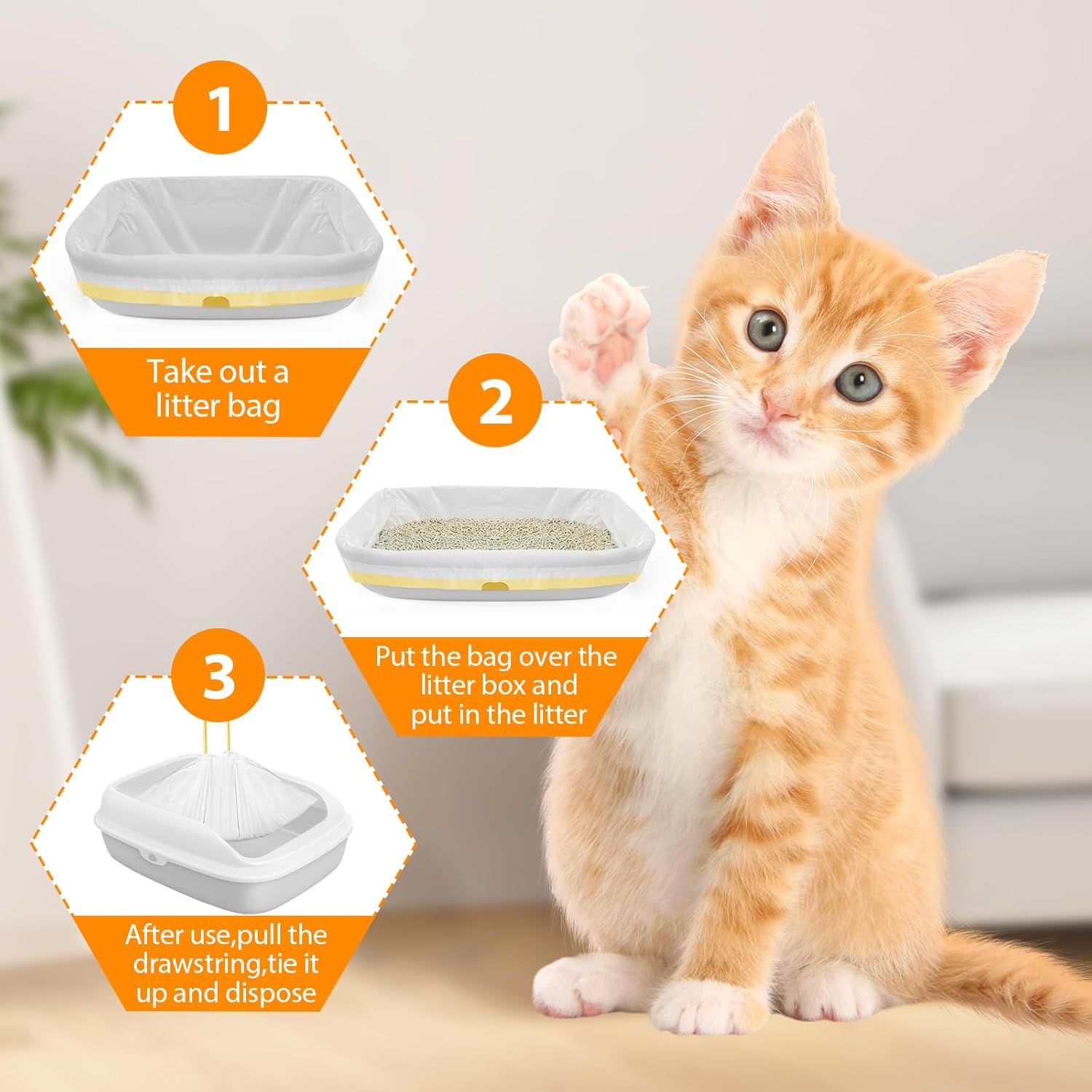 30 Pack Jumbo Cat Litter Liners 37" x 18" Heavy Duty Cats Litter Bags Extra Thick Litter Pan Liners Large Cat Box Liners with Drawstring Disposable Strong Plastic Pet Kitty Litter Bags