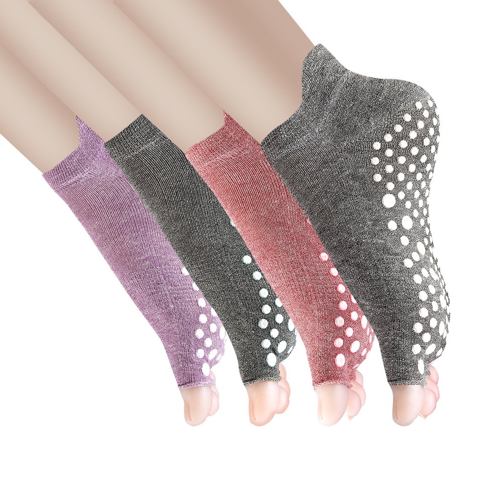 Yoga Socks Non Slip Pilates Barre with Grips for Women 4 Pack by Cosfash