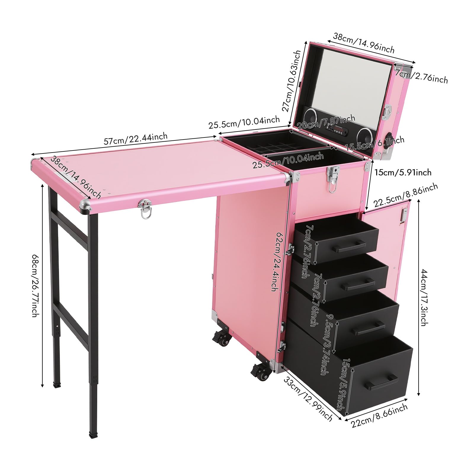 Beauty Case walizka na kółkach aluminiowa 6 w 1 duża walizka na