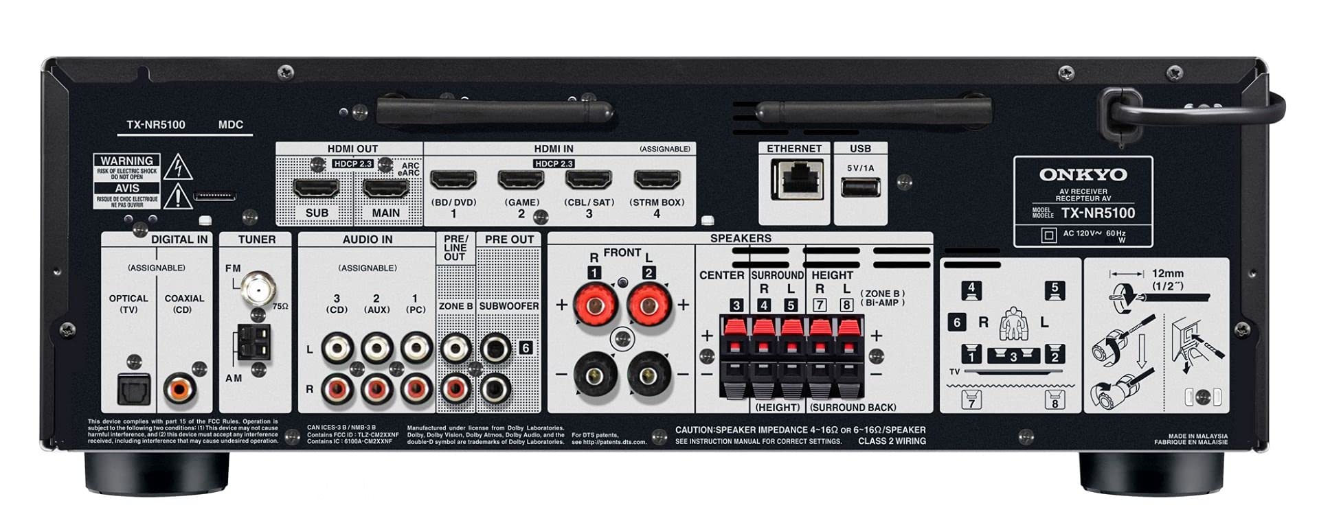 Onkyo TX-NR5100 - Ricevitore AV a 7.2 canali, 150 Watt per canale, HDMI 2.1 con 8K, funziona con certificazione Sonos, Dolby Atmos e altro