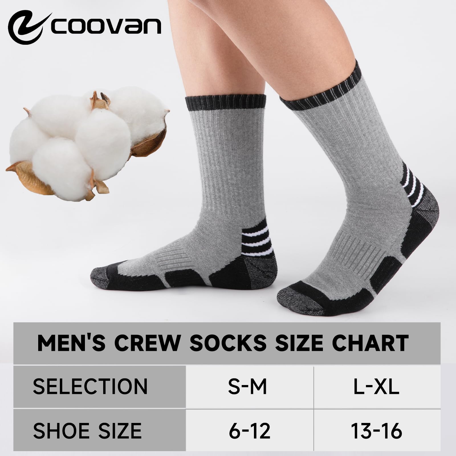 COOVAN Calcetines de algodón para hombre, absorben la humedad, acolchados, atléticos, resistentes, para botas de trabajo, 6 pares