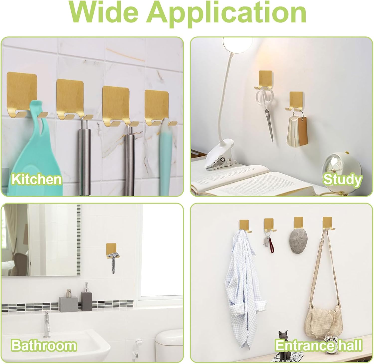 4pcs Magnetic Shaving Razor Holder, Shaver Hook Stainless Steel Hanger Stand Heavy Duty Utility Storage Hook for Razor Towel Shower Ball(Gold)