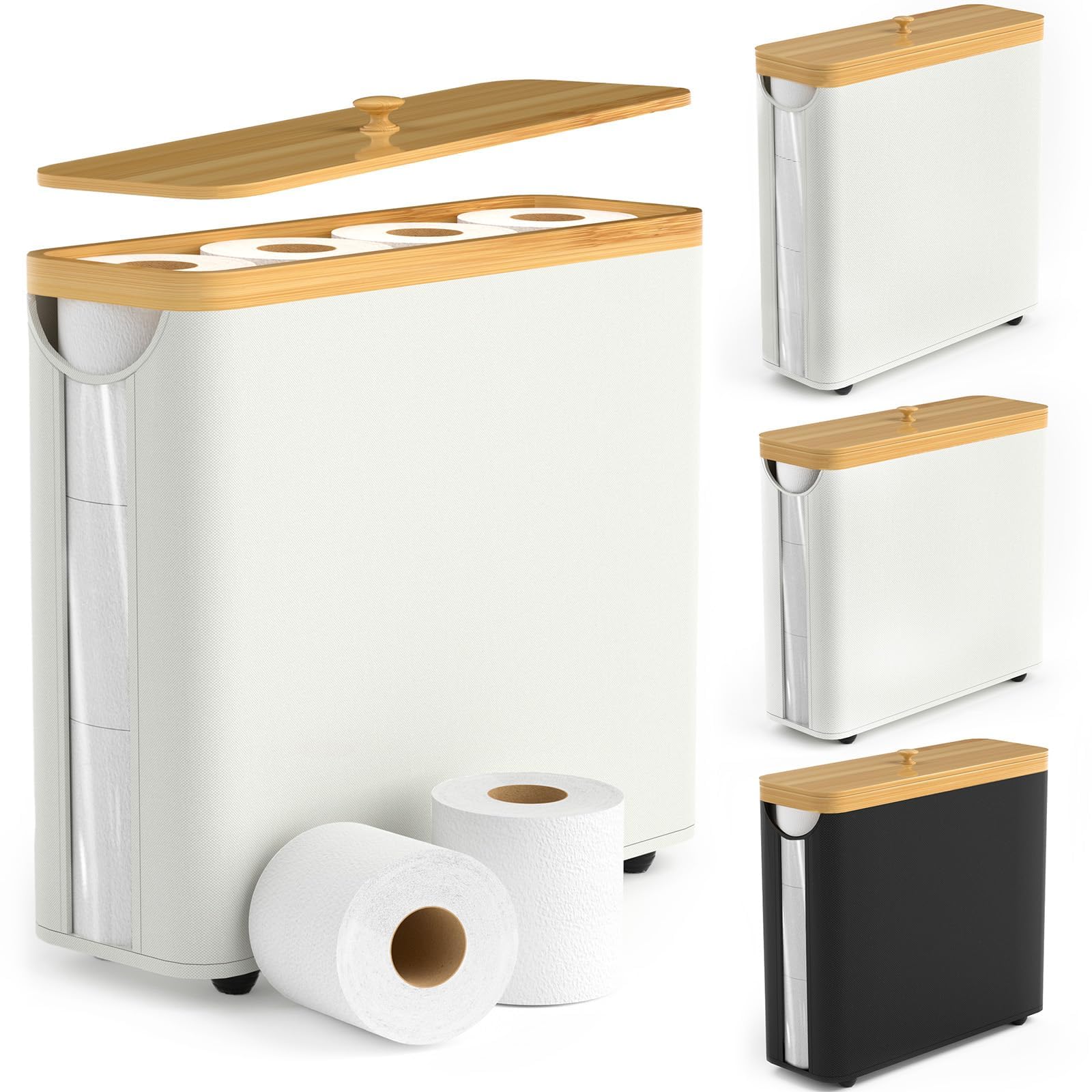 Pojemnik na papier toaletowy 22 l, pojemnik do przechowywania papieru toaletowego z pokrywką, stojak na papier toaletowy, do łazienki, 43,5 x 14,5 x 37 cm (beżowy)