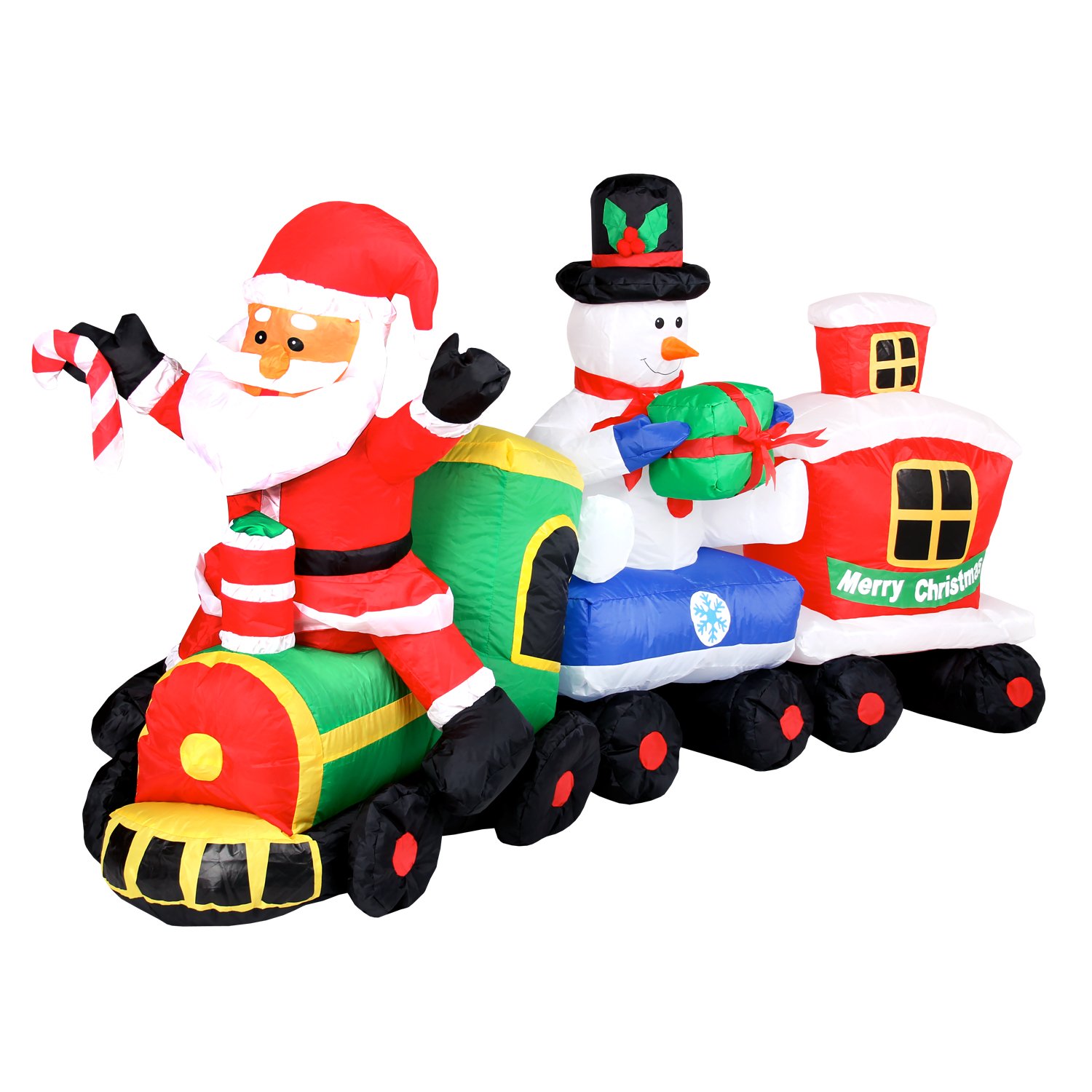 Pridea aufblasbare Weihnachtsdeko XXL Weihnachtszug Weihnachtsmann Schneemann Weihnachtshütte Geschenke Zuckerstangen Witterungsbeständig IP44 Deko Garten Outdoor Weihnachten mit Gebläse