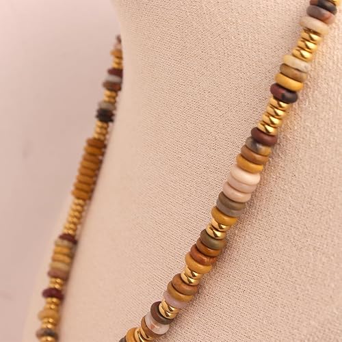 Miniatura 5 de Gargantilla larga con cuentas de piedra natural para mujer, delicada piedra curativa bohemia hecha a mano, turquesa, cristal de malaquita, cadena de