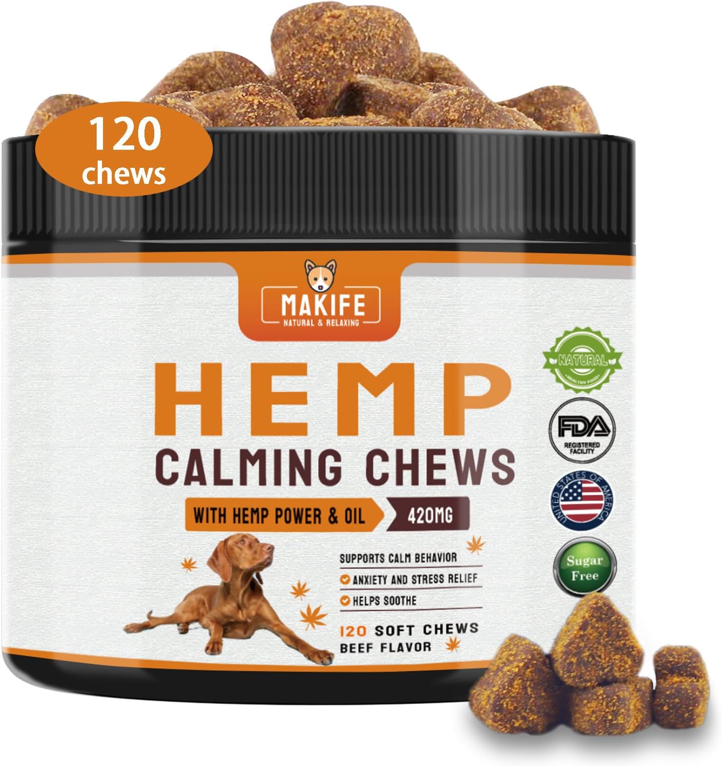 Makife Dogs Hemp Calming Chews, Anxiety Relief Calming