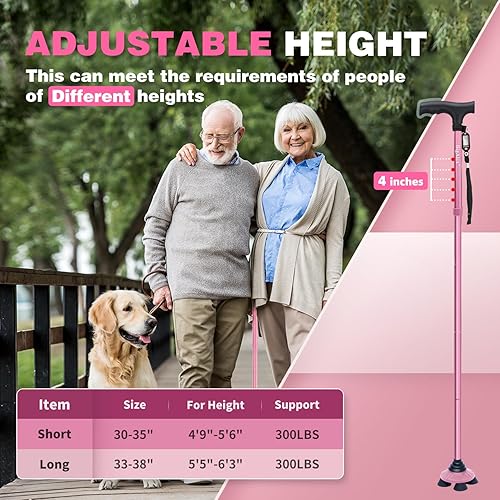 Miniatura 4 de BigAlex Bastón plegable para ancianos ajustable y portátil para personas mayores, base cuádruple giratoria, ligero, plegable con bolsa de transporte