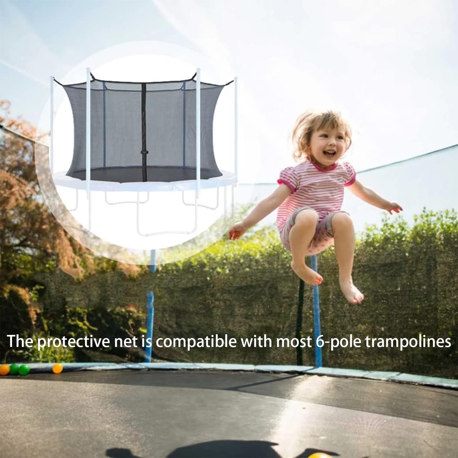 Rete di Ricambio per Trampolino, Rete di Sicurezza per Trampolino con Cinghie Regolabili E Cerniere, Rete di Sicurezza da 6/8/10/12/14/15 Piedi per Trampolini Rotondi a 6 Pali(10ft)