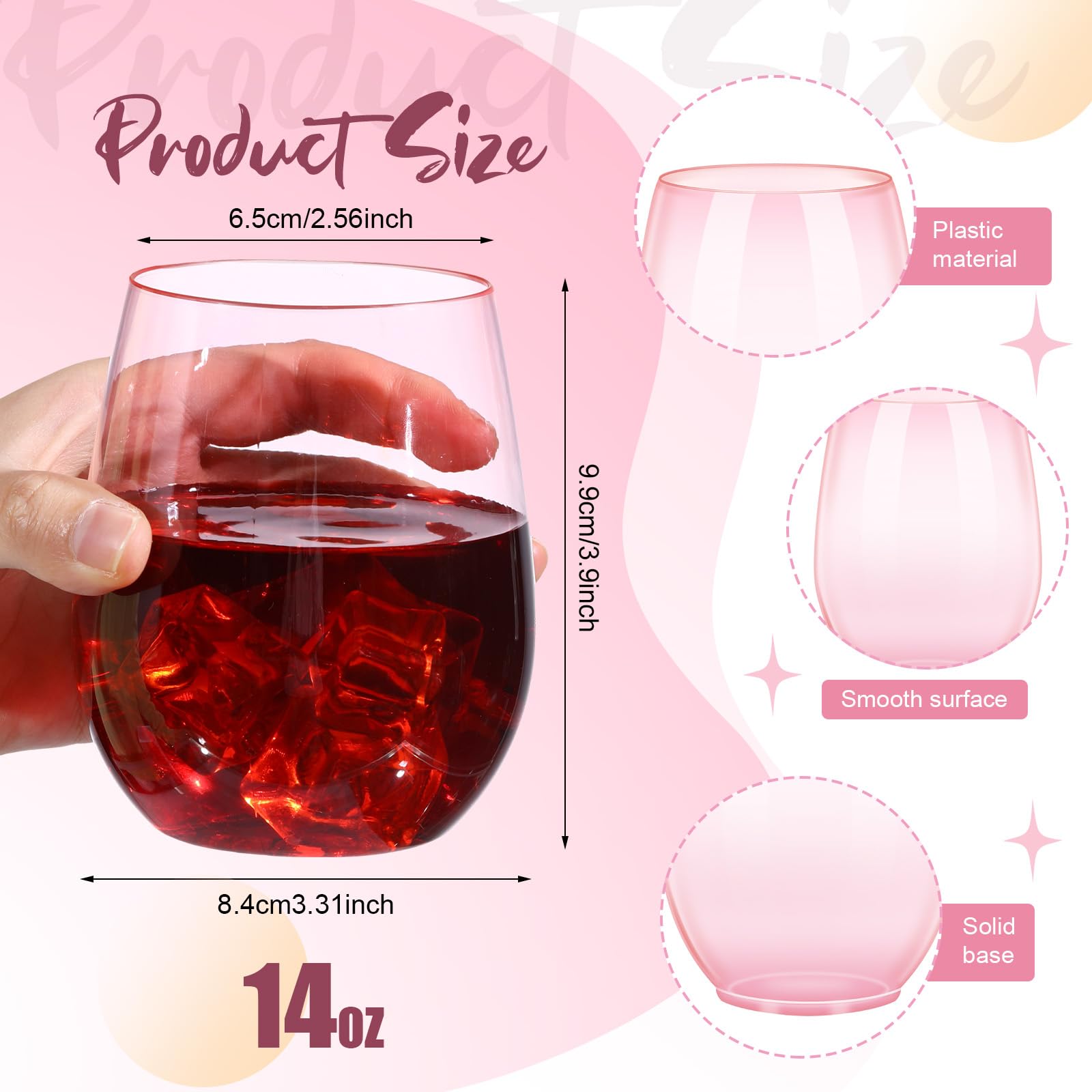 Layhit Weingläser ohne Stiel, Kunststoff, wiederverwendbar, unzerbrechlich, für Whiskey, Champagner, Valentinstag, Hochzeit, Jahrestag, Geburtstag, Party, 400 ml, 32 Stück