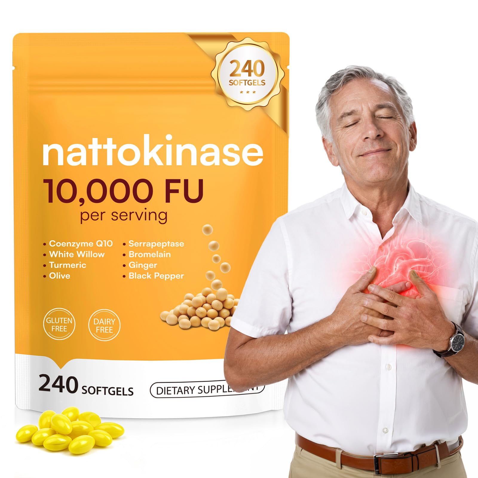 Nattokinase 10,000 FU Supplements for Circulatory & Cardiovascular Health