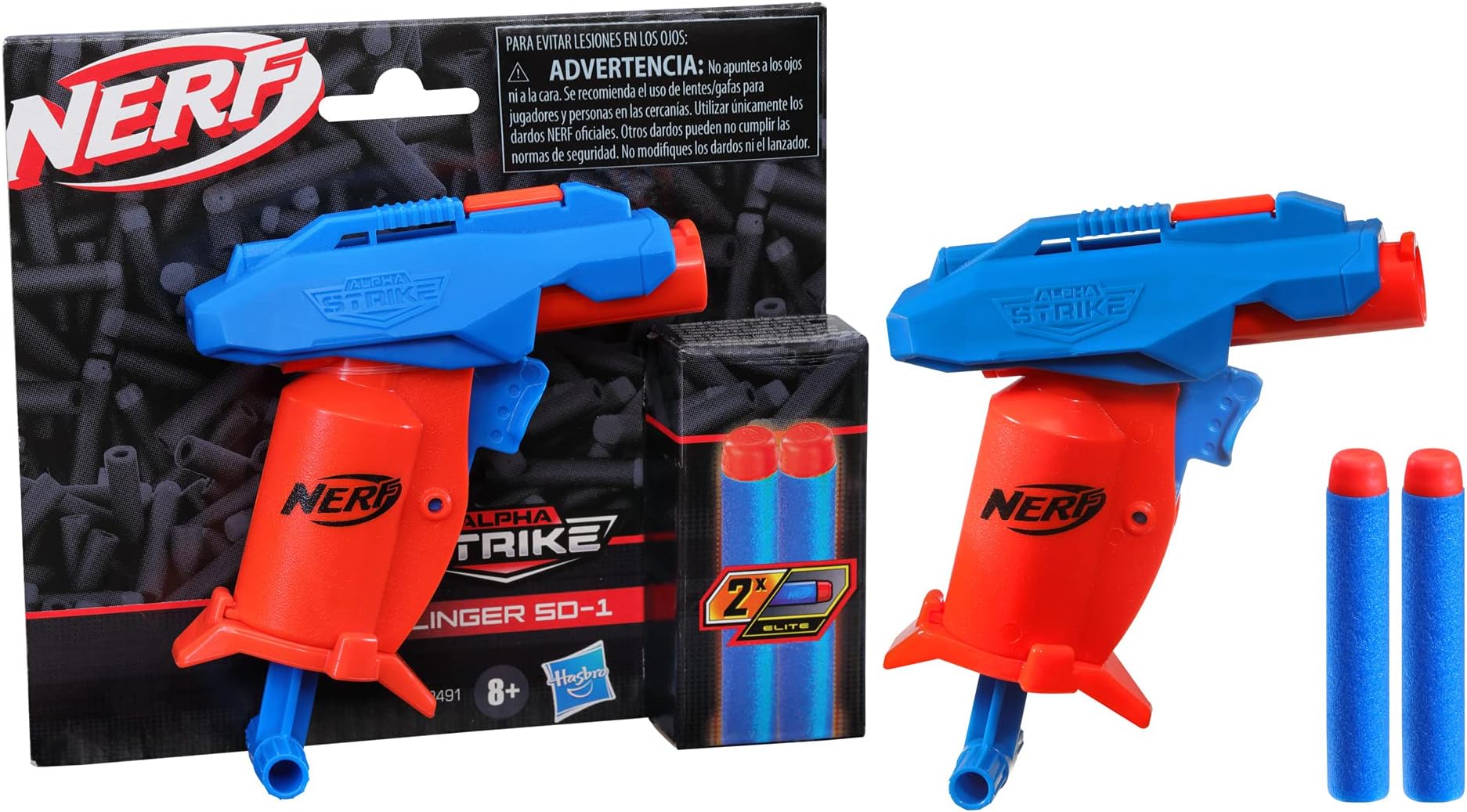 Nerf Alpha Strike Slinger Sd-1 Single-Fire Dart Blaster - Includes 2 Official Nerf Elite Foam Darts, Easy Load Prime Fire, Ages 8 and up, Multicolor, Birthday Gift for Kids