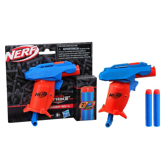 Nerf Alpha Strike Slinger Sd-1 Single-Fire Dart Blaster - Includes 2 Official Nerf Elite Foam Darts, Easy Load Prime Fire, Ages 8 and up, Multicolor, Birthday Gift for Kids