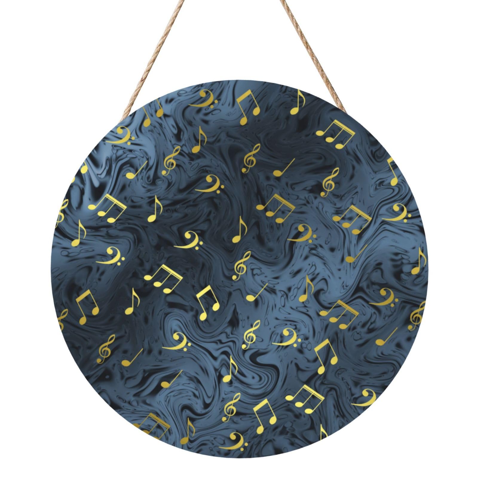 InOmak Metal Music Musical Sign, Round Wood Panel Painting 12 in, Wall Hanging Painting For Home