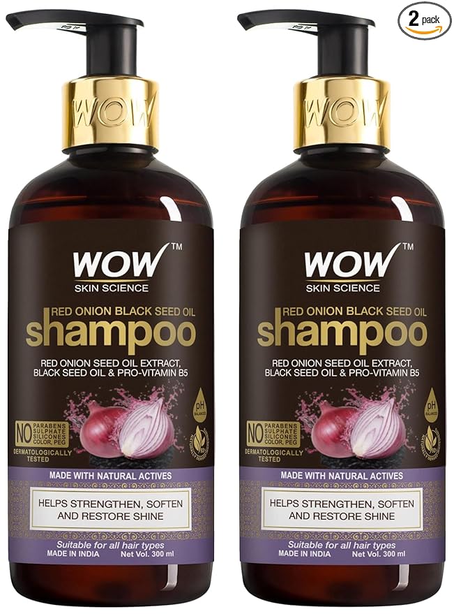 WOW Skin Science Red Onion Black Seed Oil Shampoo with Red Onion Seed Oil Extract, Black Seed Oil & Pro-Vitamin B5 | Controls Hair fall | Sulphate & Paraben Free | For Men & Women – 300ml (Pack of 2) at Rs. 508