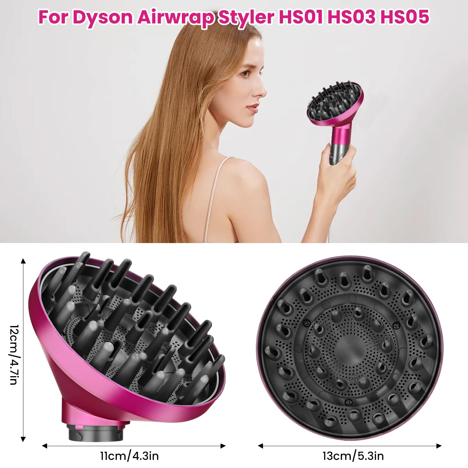 Diffusore per Dyson Airwrap HS01 HS03 HS05, diffusore per capelli ricci, ugello diffusore portatile per capelli, conversione per Airwrap Curling Styler in un asciugacapelli, rosso rosa