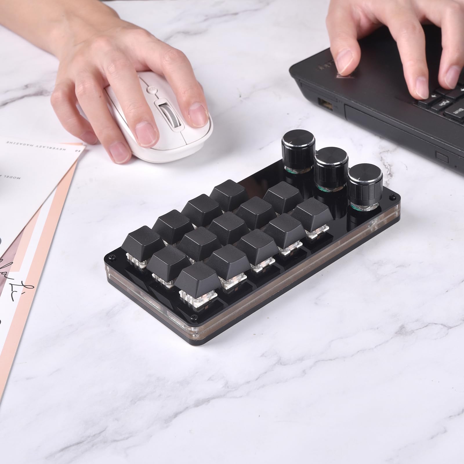 Clavier mécanique Clavier 14 Touches avec Conception à 3 Boutons Clavier programmable Professionnel pour Les Jeux programmables