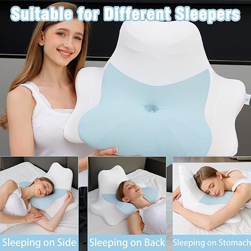 Miniatura 3 de Almohada de cuello de espuma viscoelástica para dolor de cuello y hombros, almohada ergonómica para dormir boca abajo, almohada de apoyo cervical