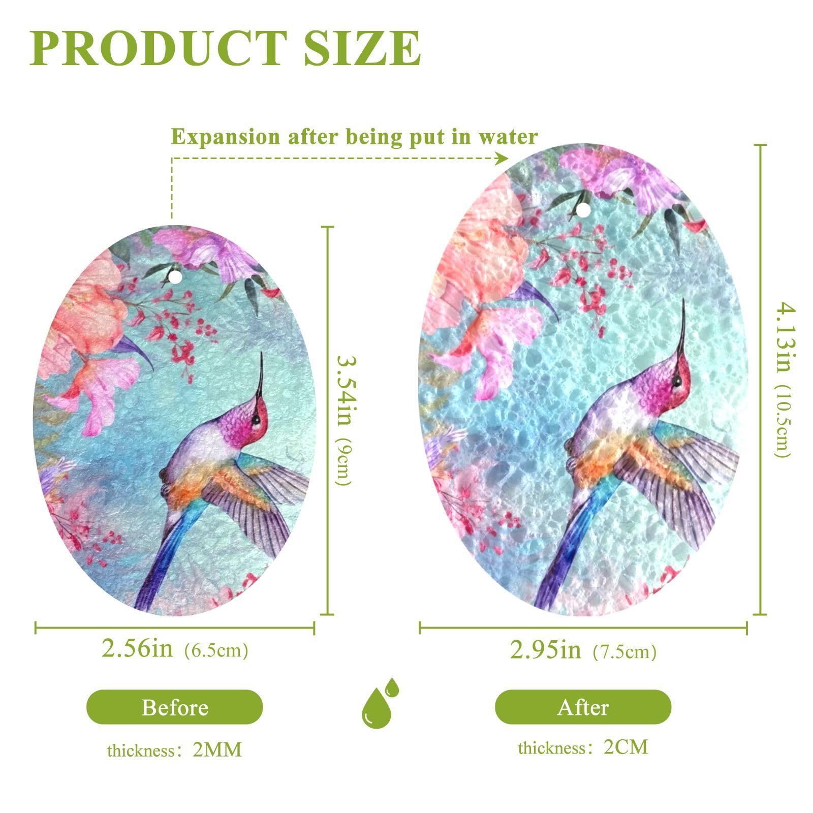 Jihqo 3PCS Scrub Sponges Watercolor Floral Hummingbirds Pop-up Dish Sponge for Cleaning Kitchen Bathroom Household Non-Scratch Scrubber
