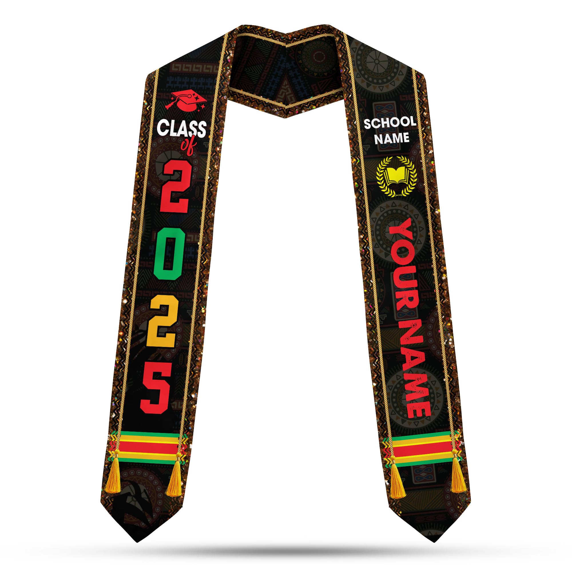 Custom African American Graduation Stole,Personalized Kente Graduation Sash,Class of 2025 African Graduation Stole S277