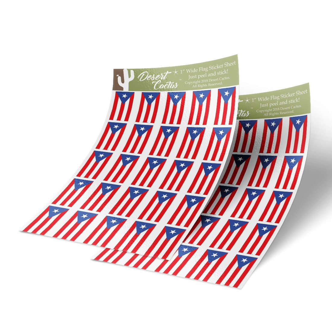 Desert Cactus Puerto Rico State Flag Sticker Decal 1 Inch Rectangle Two Sheets 50 Total Pieces Kids Logo Scrapbook Car Vinyl Window Bumper Laptop R