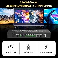 Vista 5 de 5 en 1 salida 4K @60Hz HDMI Switch Extractor de audio con óptico y salida de 0.138 in, divisor de audio HDMI 2.0 compatible con HDR 10, HDCP 2.2