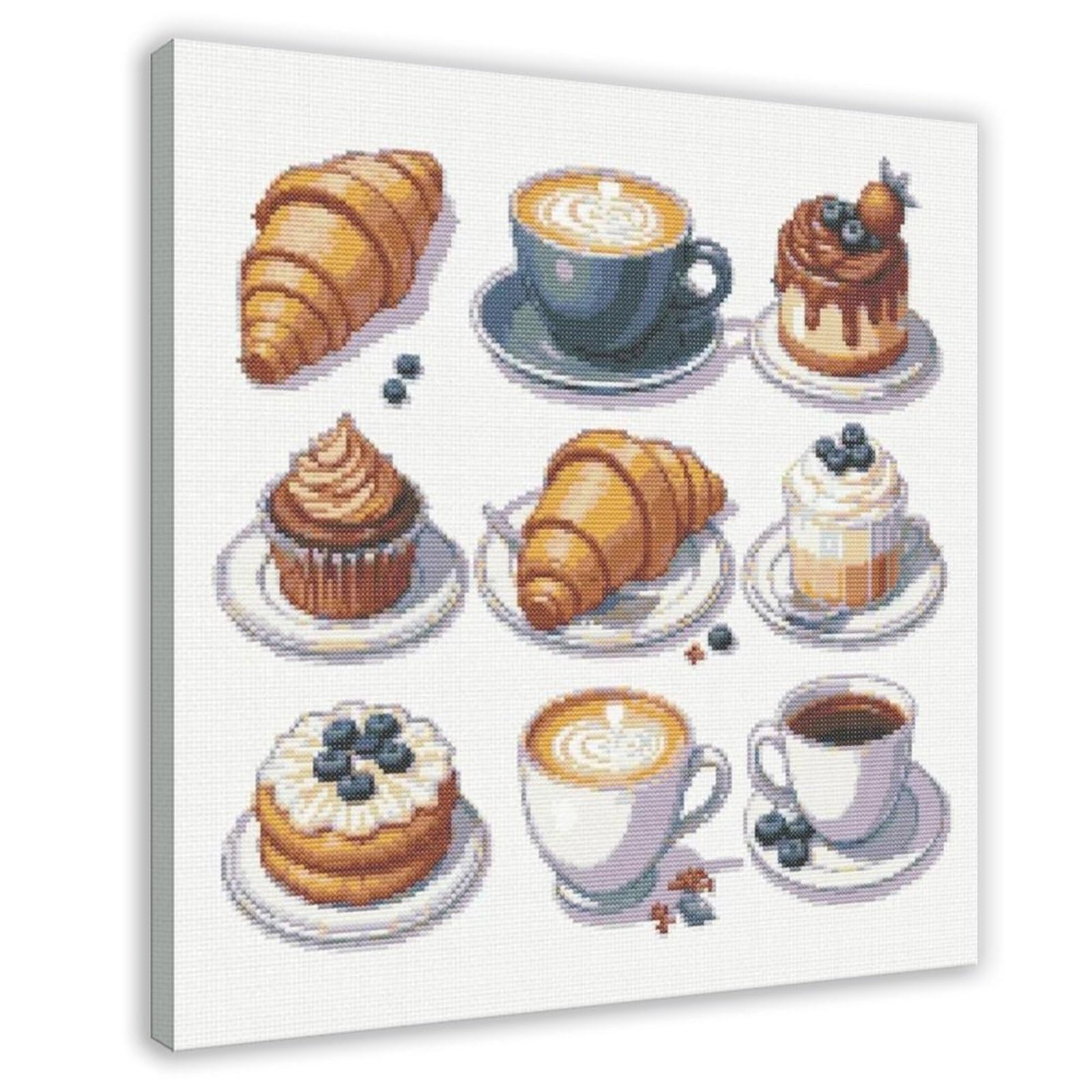 Stampa artistica da parete con croissant a tema caffè per la colazione e la cucina, stampa artistica da parete, per soggiorno, camera da letto, 50,8 cm di lunghezza x 50,8 cm di larghezza