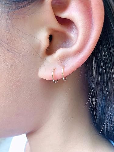 Miniatura 3 de 14k Gold Filled Small Gold Hoop Earring for Women Girls, 8mm Tiny Thin Gold Huggie Earrings, Non Tarnish Everyday Nap Gold Earrings, 8mm 20 Gauge